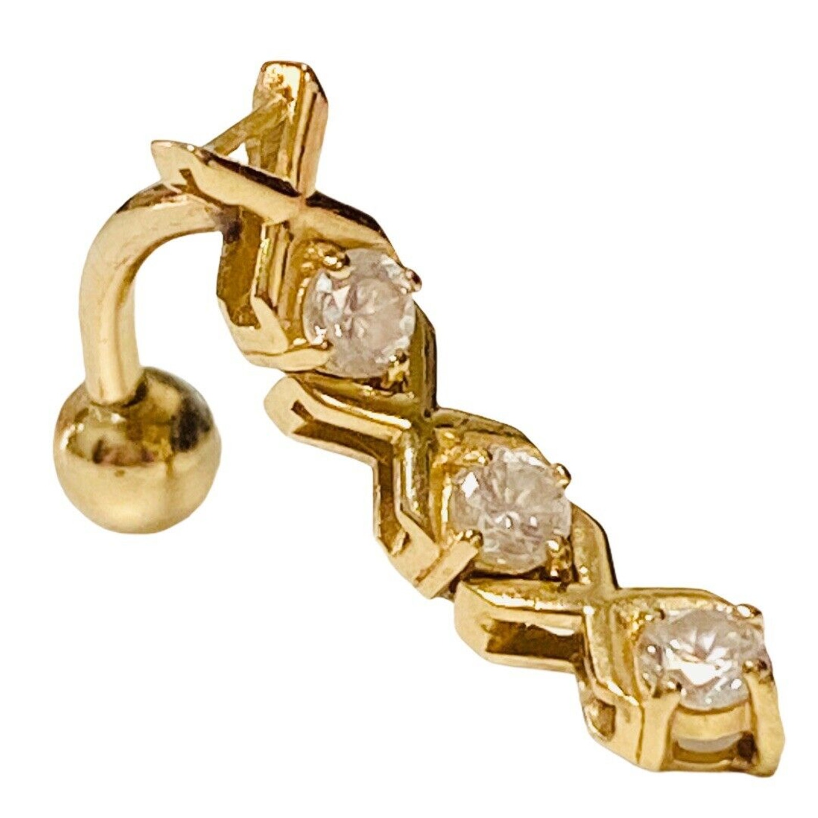 14k Yellow Gold Zirconia Dangling Naval Belly Button Ring